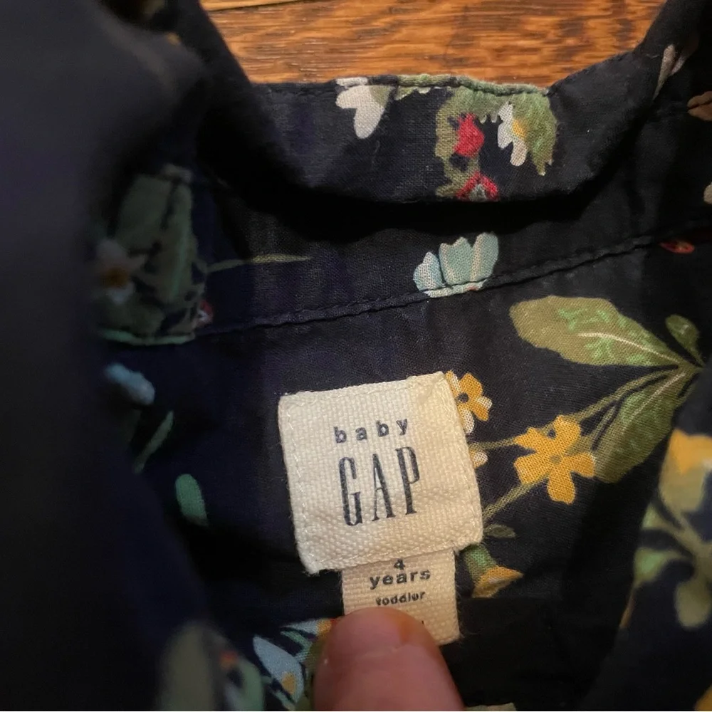 Baby GAP Navy Strawberry Print Long Sleeve Cotton Collared Shirt Dress Size 4